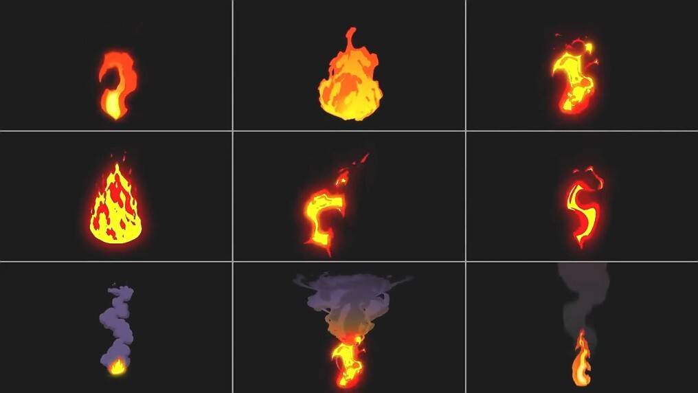 Fire Cartoon (PR脚本-51组手绘动漫卡通火焰燃烧爆炸MG动画预设 )