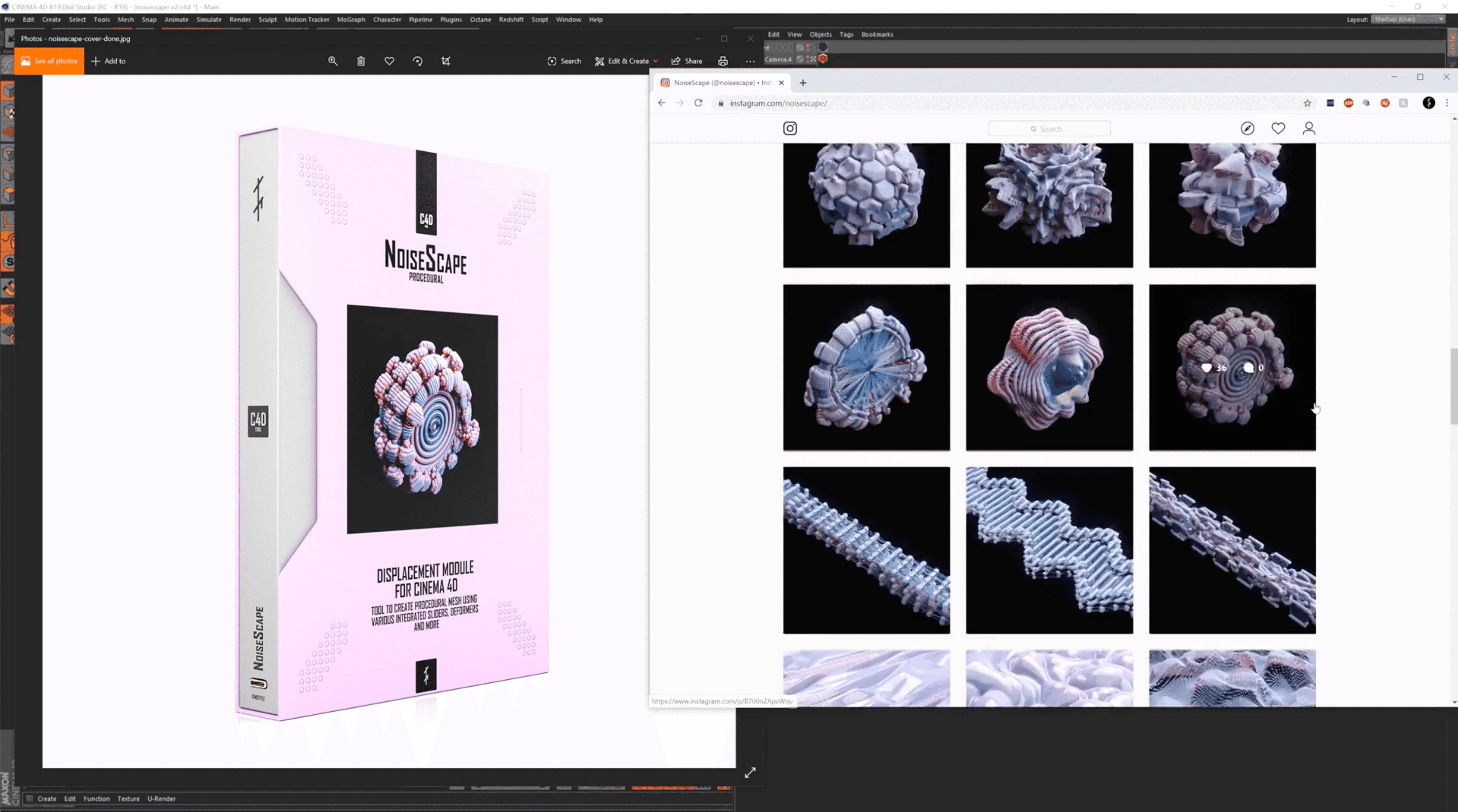 TFMstyle – NoiseScape V2(C4D预设-噪波分形程序置换循环动画模型预设库)