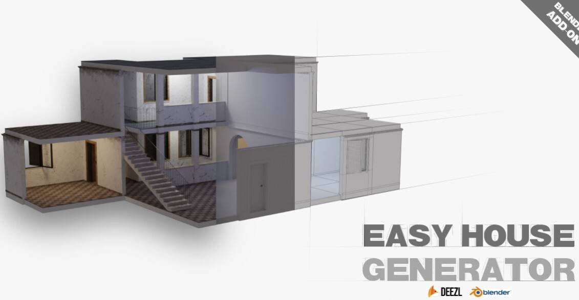 Easy House Generator(Blender插件-室内设计三维房屋搭建生成器)